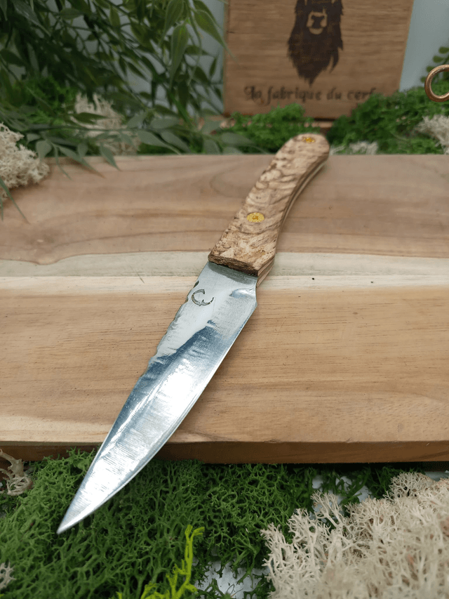 Couteau artisanal à lame fixe – modèle de table – acier inox Z40C13 – manche hêtre