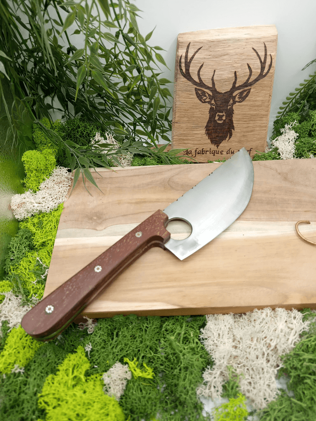 Couteau de cuisine artisanal – Feuille de boucher Z40C13 &amp; manche en niangon | La Fabrique du Cerf